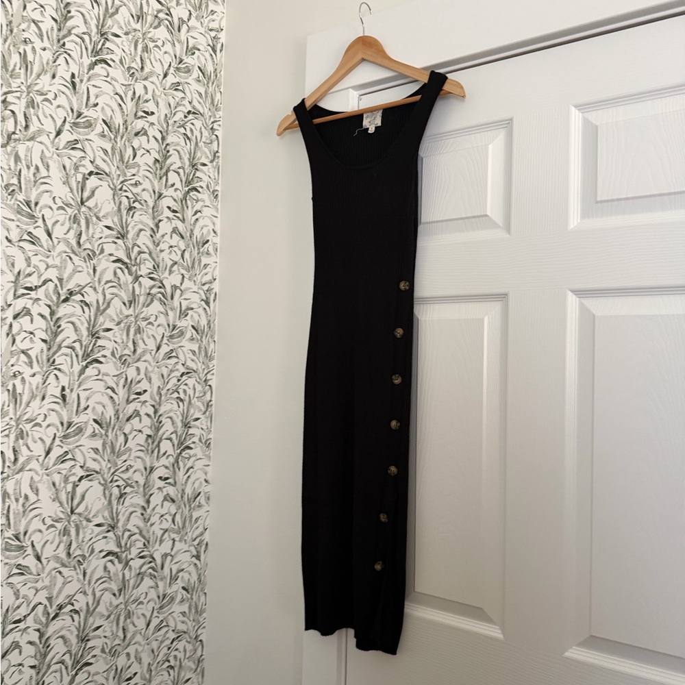 Black Ribbed Button Dress (Hippie Rose, Size 8)